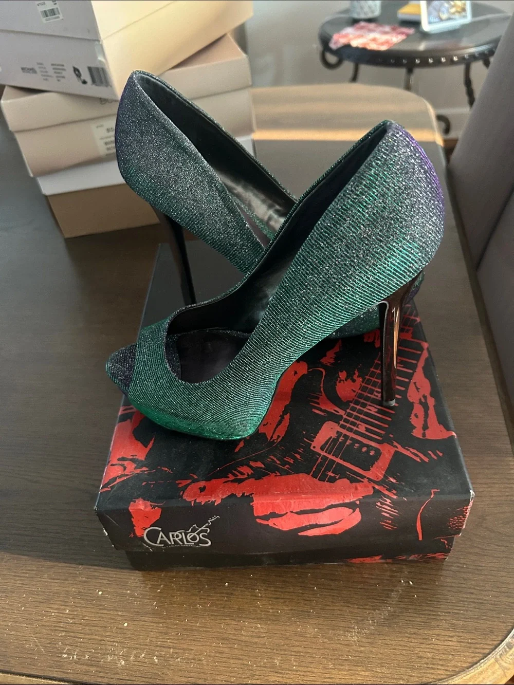 Carlos by Carlos Santana Green Iridescent Peep-Toe Stiletto Heels